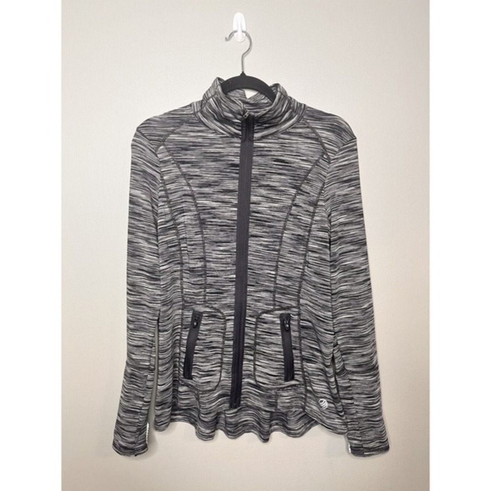 MPG Heathered Gray Jacket Full zip pockets thumb holes Size Medium‎
